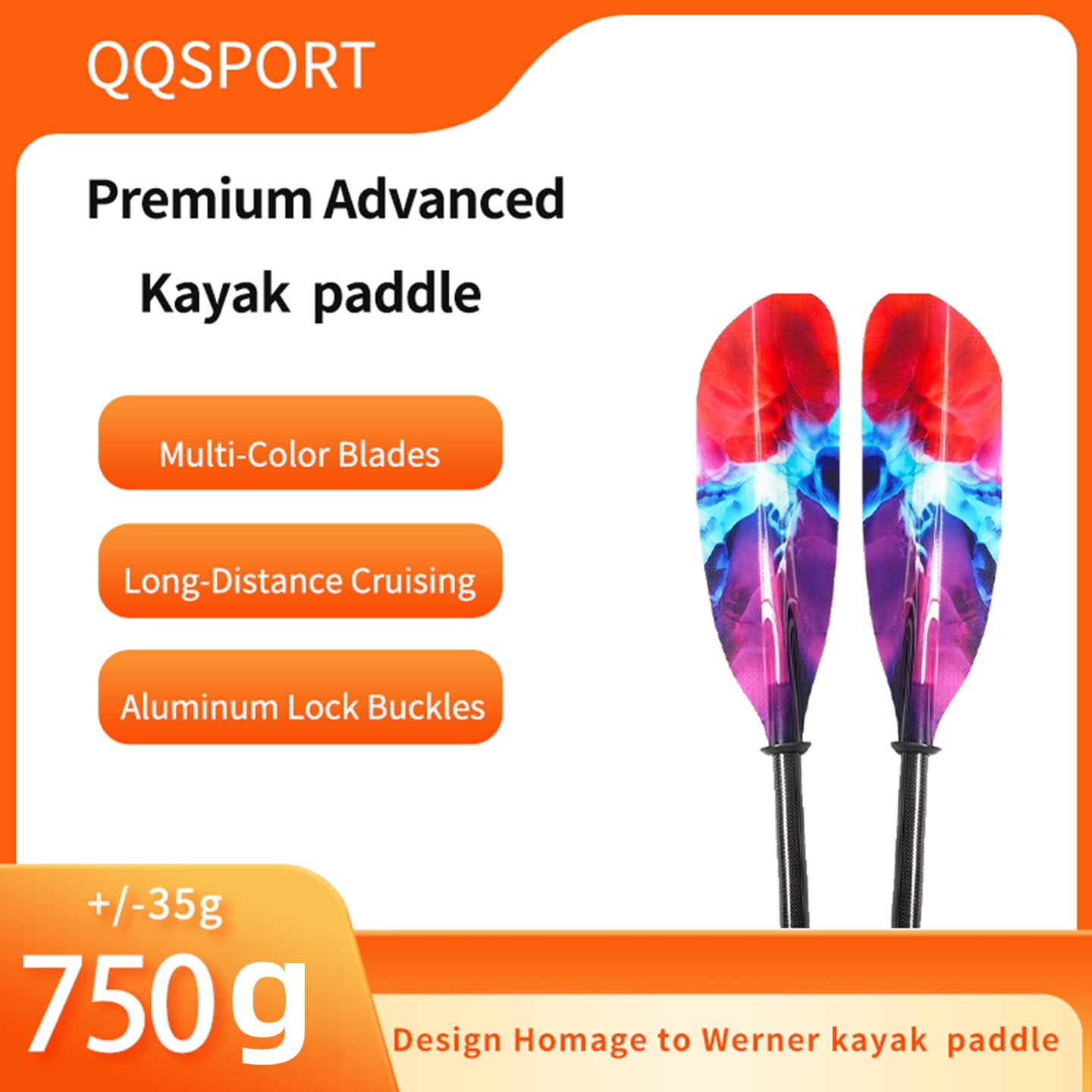 Kayak Paddle Carbon 2 Piece - Весло для каяка QQSPORT, 2-секционное, с